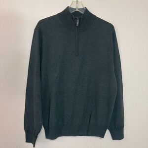 Jos‎ A Bank Signature Collection Men's Dark Green Merino Wool 1/4 Zip Sweater M